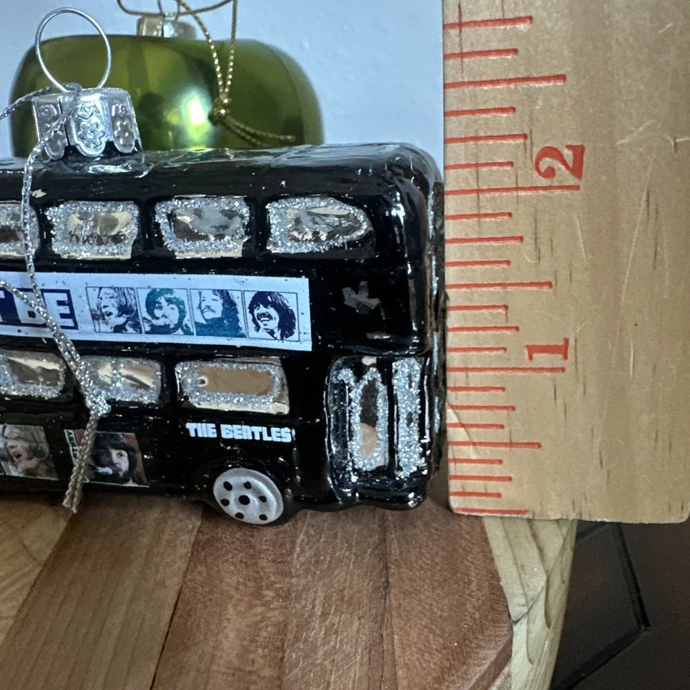 The Beatles 3 Ornaments 3-4 Inch Double Decker Bus Green Apple Yellow Submarine